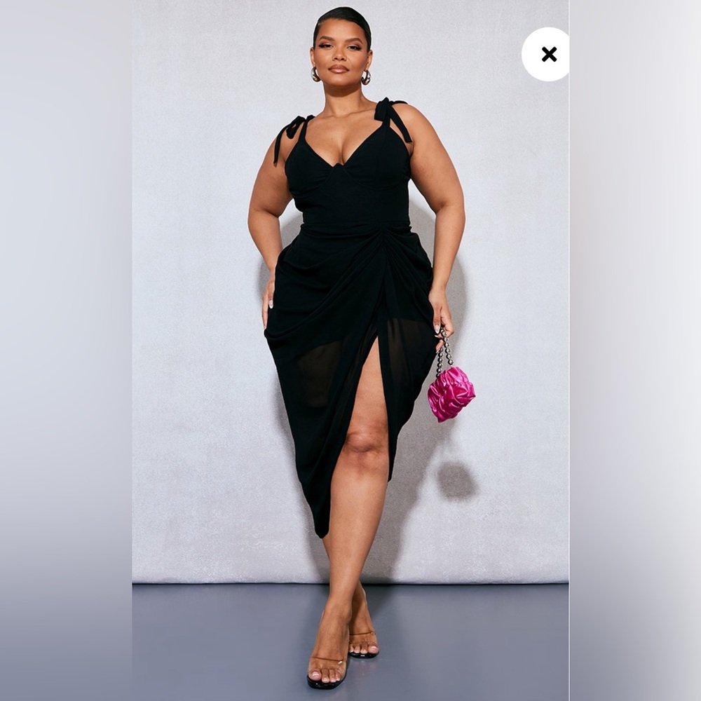 PrettyLittleThing Black Twist Front Midi Dress